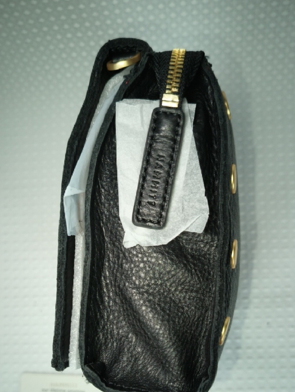 Hammitt Montana Small Black Leather Clutch, Gold Grommet Detail With Strap Nwot - Picture 11 of 15